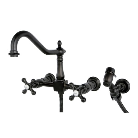 Heritage KS1245AXBS 2-Handle 8" Wall Mount Kitchen Faucet with Brass Sprayer KS1245AXBS